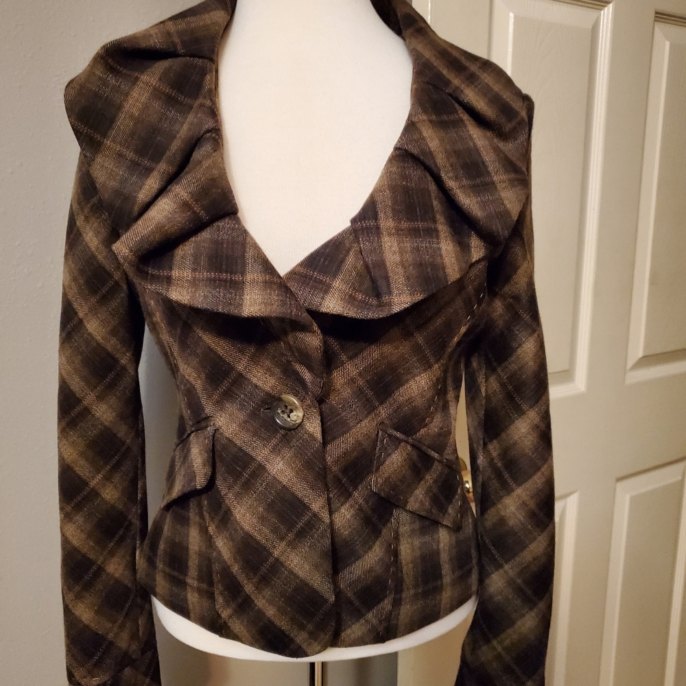 BCBG Plaid Ruffled Jacket w/Whipstich